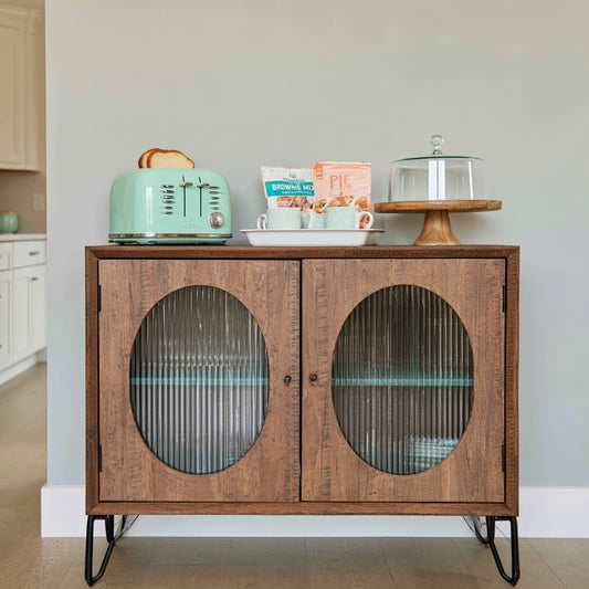 Credenza contenitore in legno, colore marrone chiaro