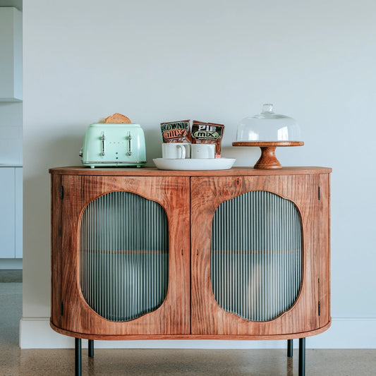 Credenza contenitore in legno, colore marrone chiaro
